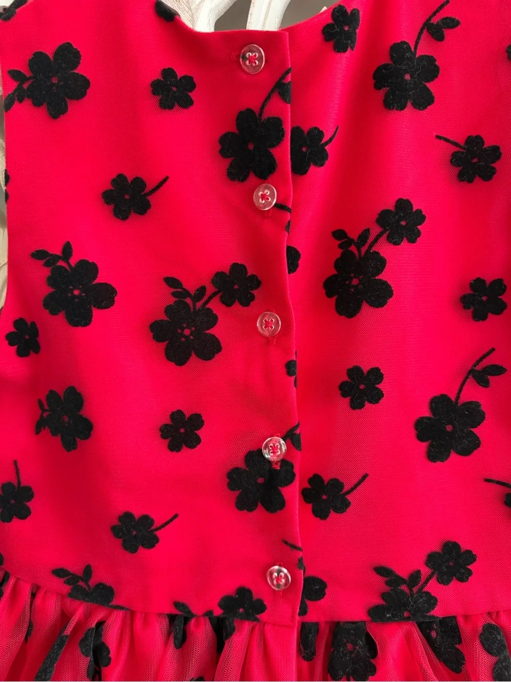 Blueberi Boulevard Red & Black Floral Tulle Party Dress, 7/8